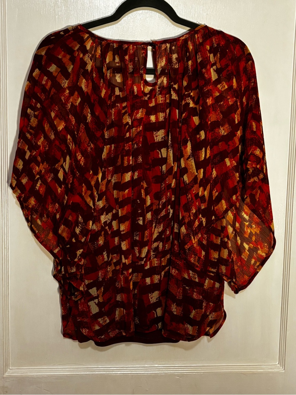 new directions Burgundy and Gold Abstract Blouson Top